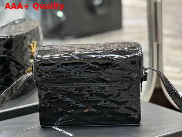 Saint Laurent June Box Bag in Shiny Black Quilted Leather Replica