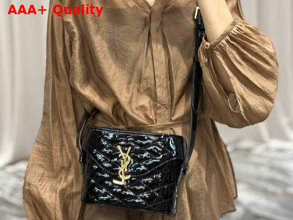 Saint Laurent June Box Bag in Shiny Black Quilted Leather Replica