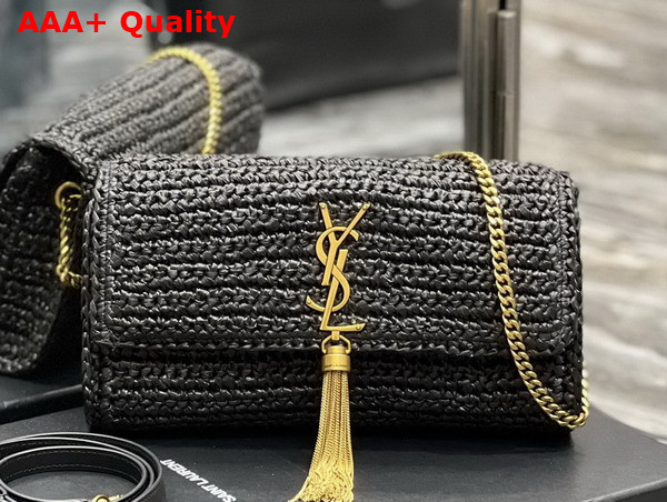 Saint Laurent Kate 99 Chain Bag with Tassel in Black Raffia Replica