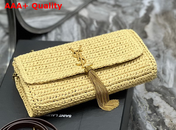 Saint Laurent Kate 99 Chain Bag with Tassel in Raffia Dark Nude Replica