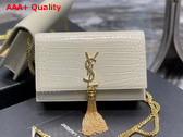Saint Laurent Kate Chain Wallet with Tassel in Crocodile Embossed Shiny Leather Blanc Vintage Replica