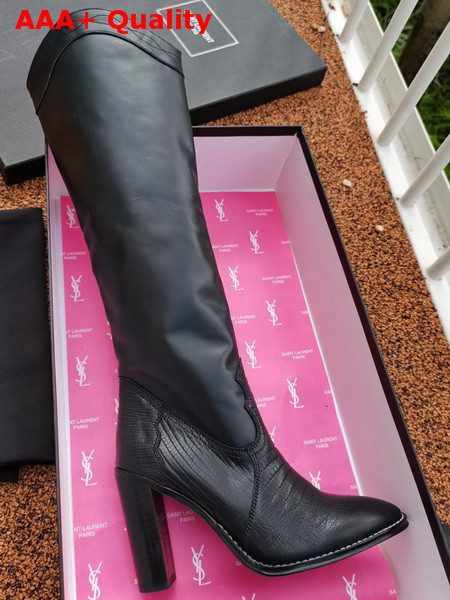 Saint Laurent Kate High Boots in Tejus Embossed and Smooth Leather Black Replica