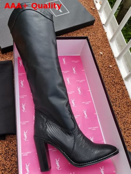 Saint Laurent Kate High Boots in Tejus Embossed and Smooth Leather Black Replica