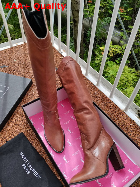 Saint Laurent Kate High Boots in Toffee Smooth Leather Replica