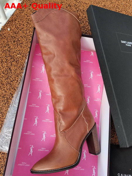 Saint Laurent Kate High Boots in Toffee Smooth Leather Replica