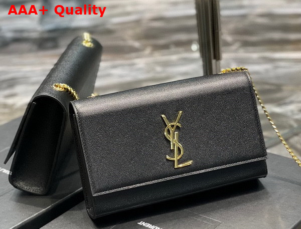 Saint Laurent Kate Medium Chain Bag in Grain de Poudre Embossed Leather Black with Gold Hardware Replica