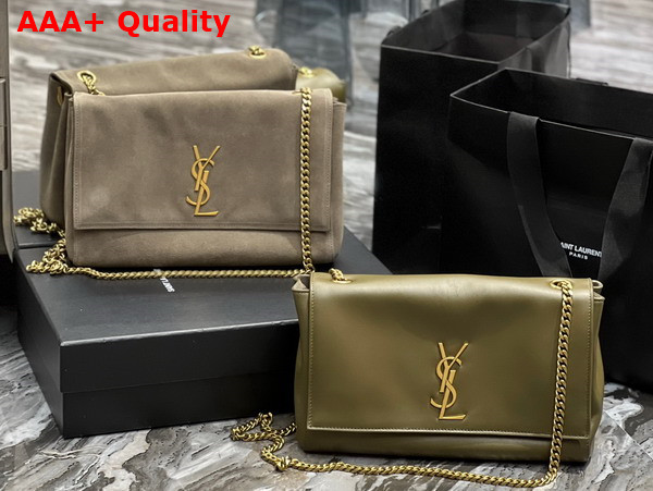 Saint Laurent Kate Medium Reversible Chain Bag in Khaki Suede and Smooth Leather Replica
