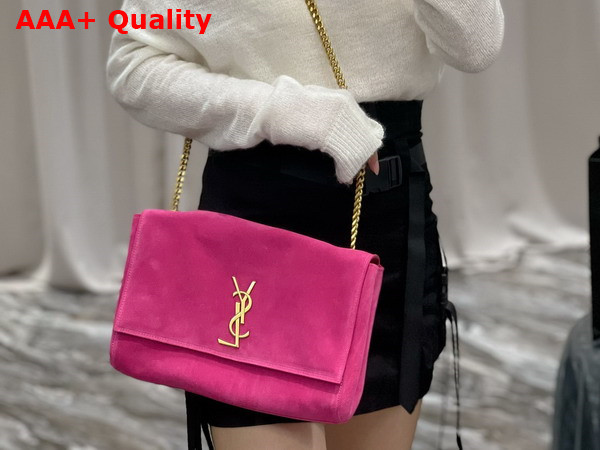 Saint Laurent Kate Medium Reversible Chain Bag in Lipstick Fuchsia Suede and Smooth Leather Replica