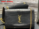 Saint Laurent Kate Medium Reversible Chain Bag in Suede and Crocodile Embossed Leather Military Taupe Replica
