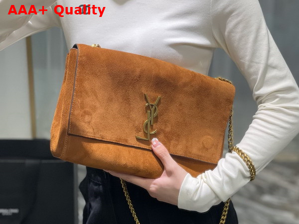 Saint Laurent Kate Medium Reversible Chain Bag in Suede and Crocodile Embossed Leather Military Taupe Replica