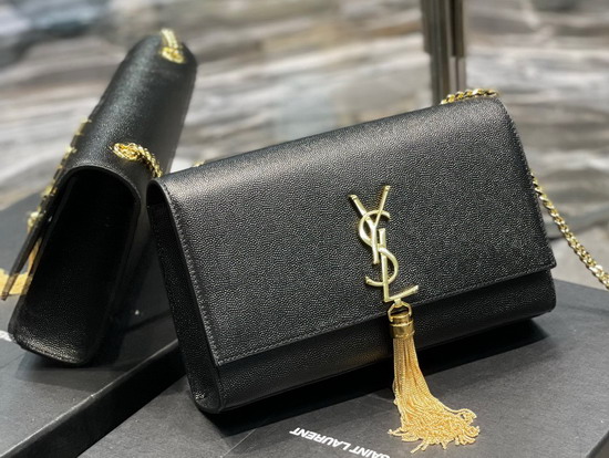 Saint Laurent Kate Medium in Black Grain de Poudre Embossed Leather with Silver Hardware Replica