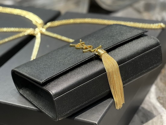 Saint Laurent Kate Medium in Black Grain de Poudre Embossed Leather with Silver Hardware Replica