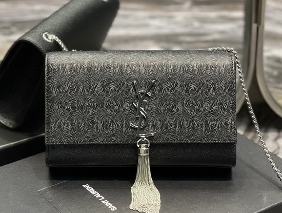 Saint Laurent Kate Medium in Black Grain de Poudre Embossed Leather with Silver Hardware Replica