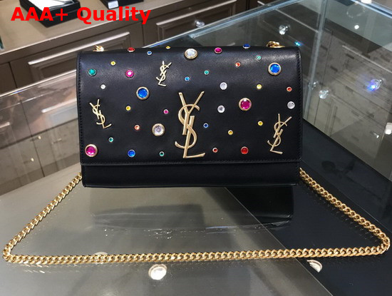 Saint Laurent Kate Medium in Black Leather and Multicolor Charms Replica