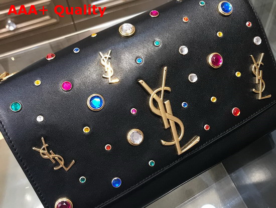 Saint Laurent Kate Medium in Black Leather and Multicolor Charms Replica