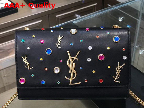 Saint Laurent Kate Medium in Black Leather and Multicolor Charms Replica