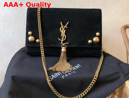 Saint Laurent Kate Medium with Tassel in Black Suede and Studs Replica