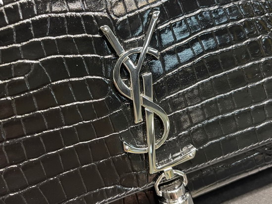 Saint Laurent Kate Medium with Tassel in Crocodile Embossed Shiny Leather Black Replica