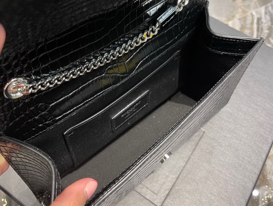 Saint Laurent Kate Medium with Tassel in Crocodile Embossed Shiny Leather Black Replica