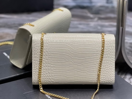 Saint Laurent Kate Medium with Tassel in Crocodile Embossed Shiny Leather Blanc Vintage Replica