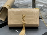 Saint Laurent Kate Medium with Tassel in Crocodile Embossed Shiny Leather Dark Beige Replica
