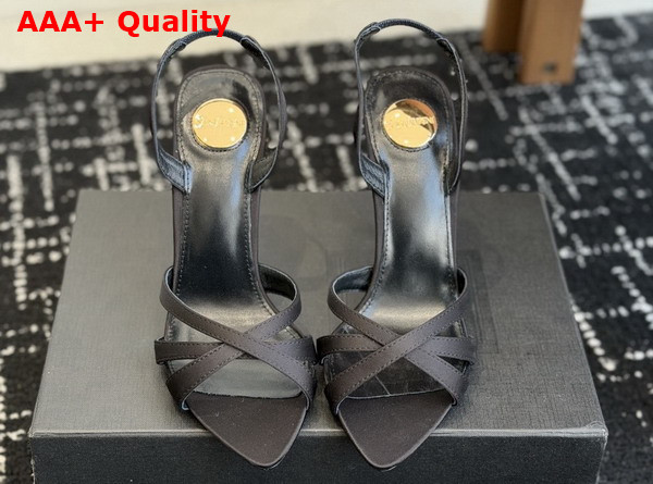 Saint Laurent Kate Sandals in Black Satin Crepe Replica