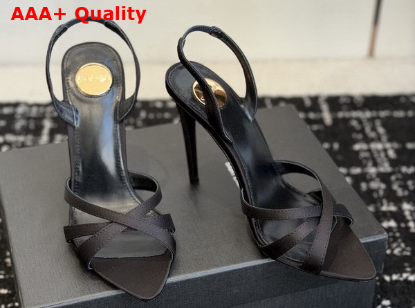 Saint Laurent Kate Sandals in Black Satin Crepe Replica