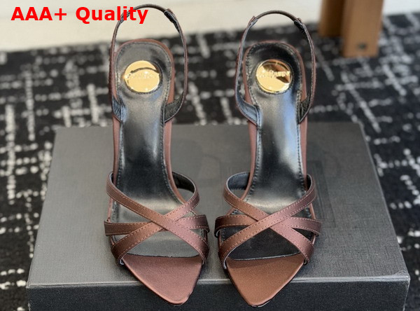 Saint Laurent Kate Sandals in Brown Satin Crepe Replica