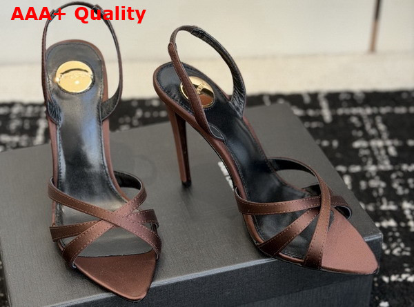 Saint Laurent Kate Sandals in Brown Satin Crepe Replica