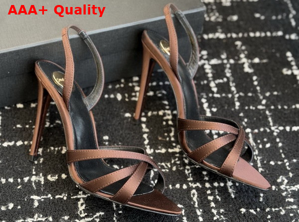 Saint Laurent Kate Sandals in Brown Satin Crepe Replica