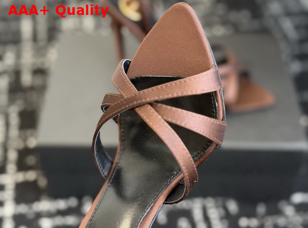 Saint Laurent Kate Sandals in Brown Satin Crepe Replica
