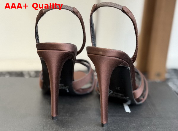 Saint Laurent Kate Sandals in Brown Satin Crepe Replica