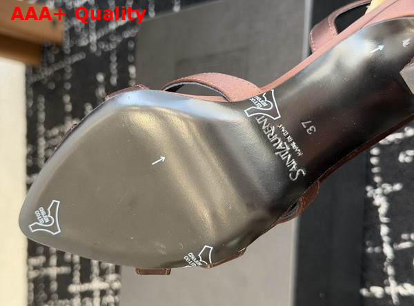 Saint Laurent Kate Sandals in Brown Satin Crepe Replica