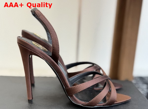 Saint Laurent Kate Sandals in Brown Satin Crepe Replica