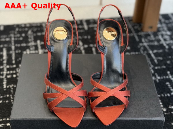 Saint Laurent Kate Sandals in Dark Ruggine Satin Crepe Replica