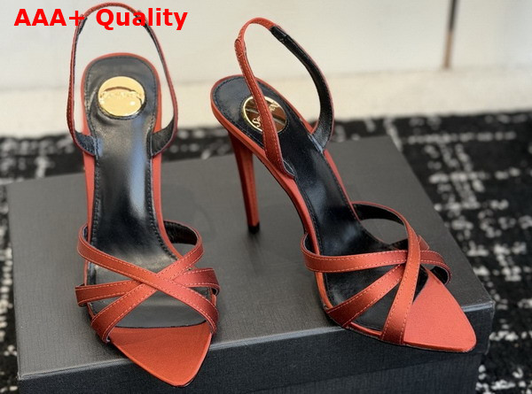 Saint Laurent Kate Sandals in Dark Ruggine Satin Crepe Replica