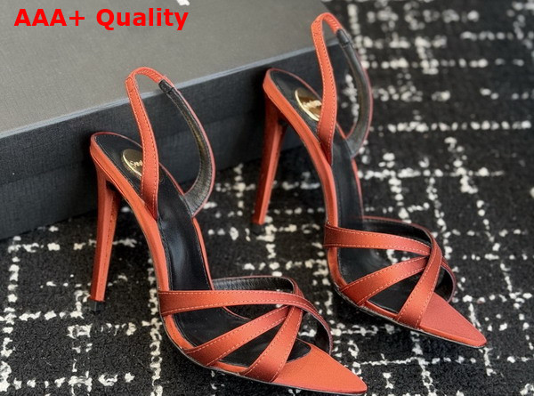 Saint Laurent Kate Sandals in Dark Ruggine Satin Crepe Replica