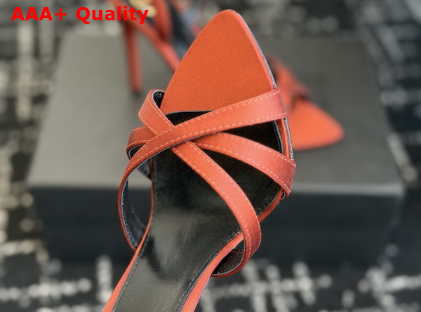 Saint Laurent Kate Sandals in Dark Ruggine Satin Crepe Replica