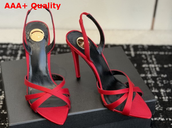 Saint Laurent Kate Sandals in Red Satin Crepe Replica