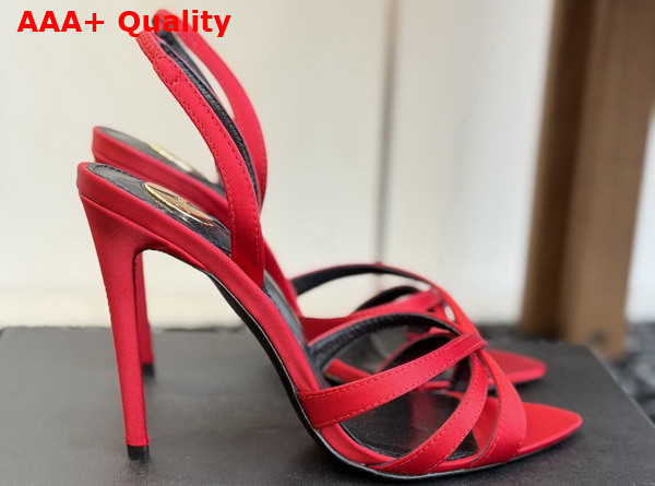 Saint Laurent Kate Sandals in Red Satin Crepe Replica