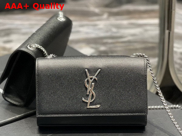 Saint Laurent Kate Small Chain Bag in Black Grain Leather with Silver Hardware Replica