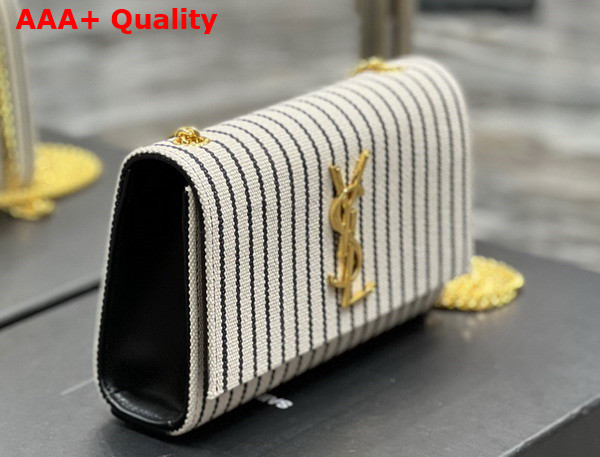 Saint Laurent Kate Small Chain Bag in Canvas and Smooth Leather Cream Et Noir Replica