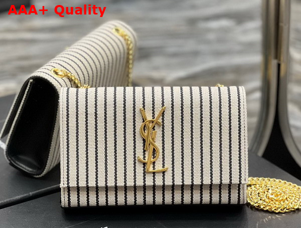 Saint Laurent Kate Small Chain Bag in Canvas and Smooth Leather Cream Et Noir Replica