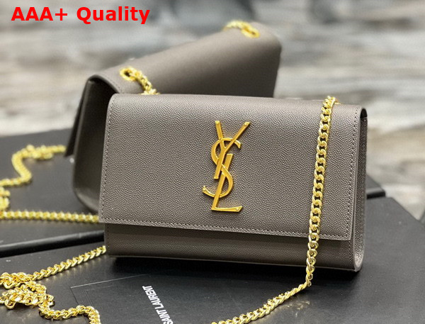 Saint Laurent Kate Small Chain Bag in Grain de Poudre Embossed Leather Storm Replica