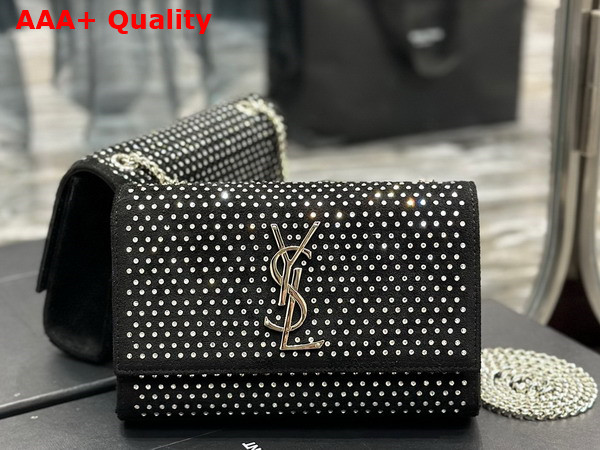 Saint Laurent Kate Small Chain Bag in Velvet and Rhinestones Noir Replica