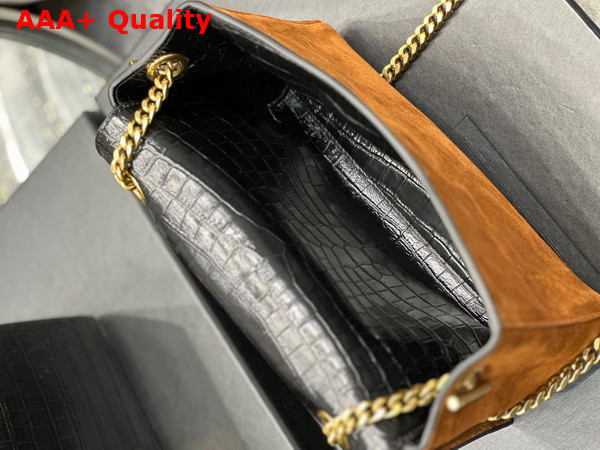 Saint Laurent Kate Small Reversible Chain Bag in Suede and Crocodile Embossed Leather Military Taupe Replica