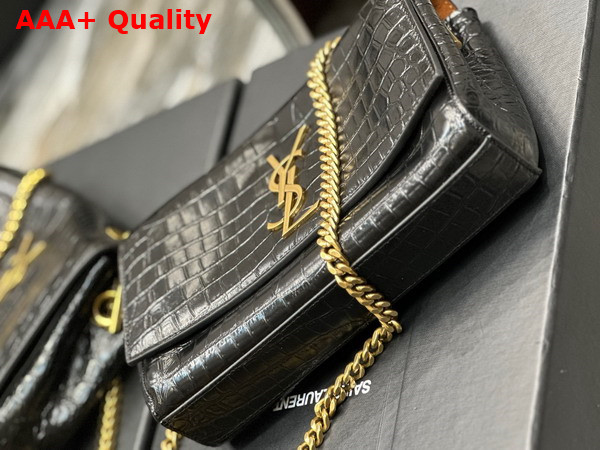 Saint Laurent Kate Small Reversible Chain Bag in Suede and Crocodile Embossed Leather Military Taupe Replica