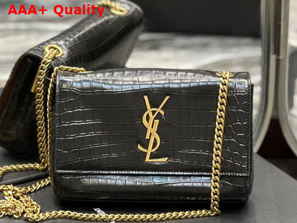 Saint Laurent Kate Small Reversible Chain Bag in Suede and Crocodile Embossed Leather Military Taupe Replica