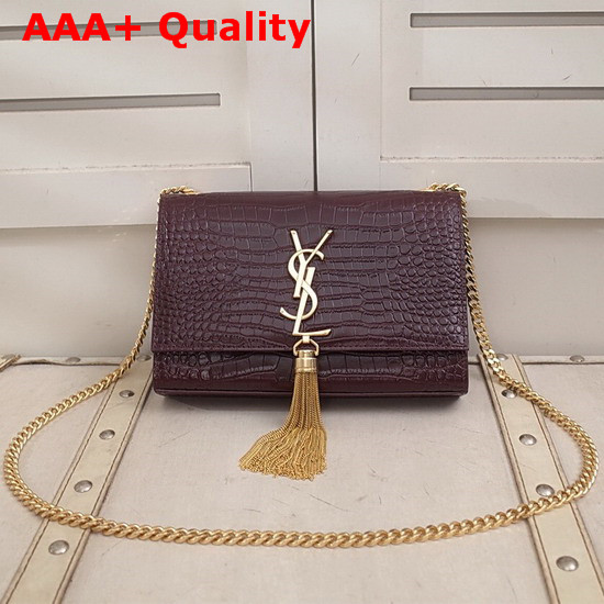 Saint Laurent Kate Small with Tassel in Dark Red Embossed Crocodile Shiny Leather Replica