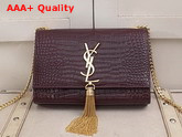 Saint Laurent Kate Small with Tassel in Dark Red Embossed Crocodile Shiny Leather Replica